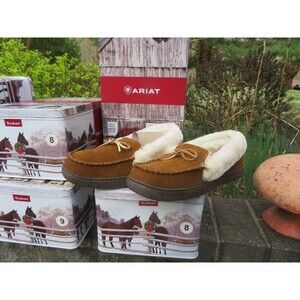 *NEW Womens Brown Ariat Ivy Moccasin Tin Bedroom Shoes, 8